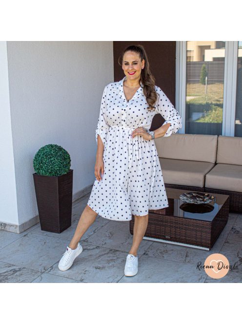 Polly pöttyös midi ruha - fehér