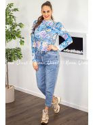 Blanka poliamid virágmintás felső díszgombokkal - kék 