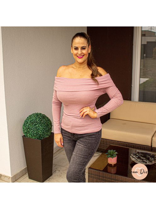 Metta csíkos ejtett vállú felső - púder