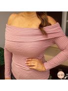 Metta csíkos ejtett vállú felső - púder