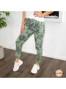 Rena gumis derekú rugalmas viszkóz nadrág - pálma mintás khaki