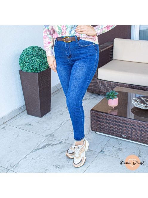 Hanna MOM fit farmer nadrág - PUSH UP + öv - sötétkék