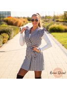 Classy fodros ujjú kockás blézer ruha