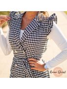 Classy fodros ujjú kockás blézer ruha