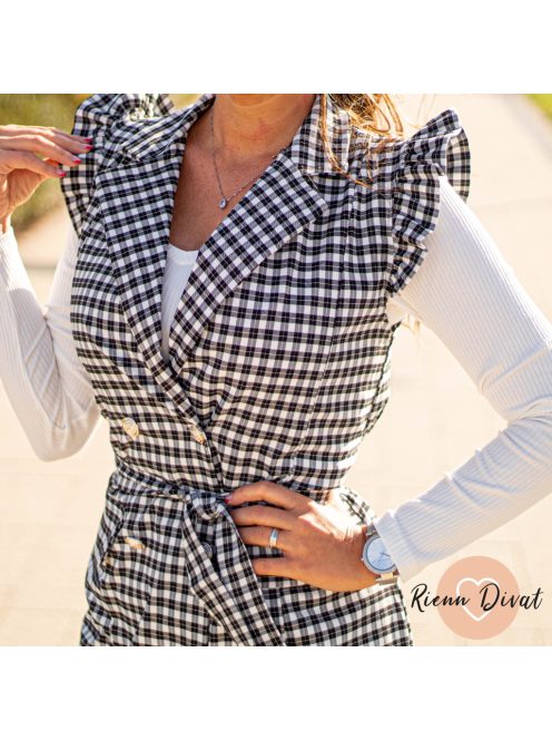 Classy fodros ujjú kockás blézer ruha