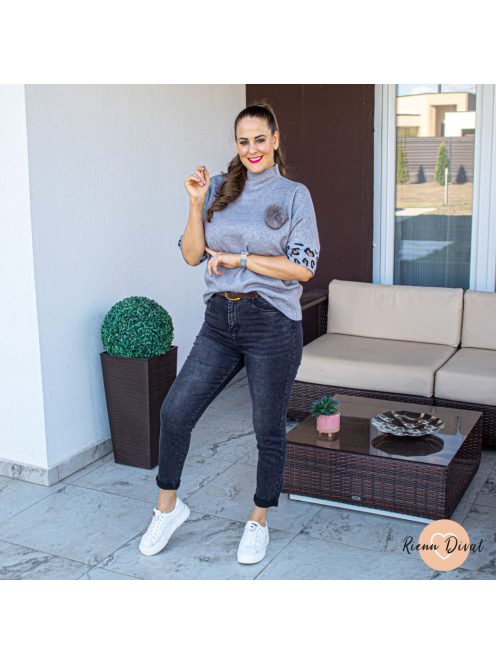 Lisbon puha kötött felső - leopárd mintával - szürke