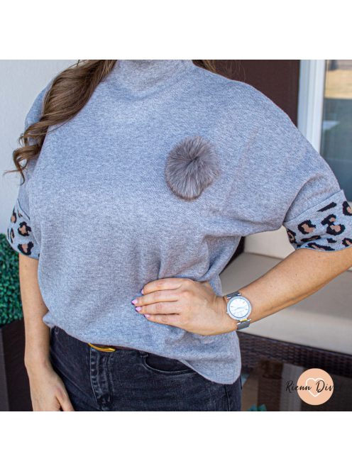 Lisbon puha kötött felső - leopárd mintával - szürke