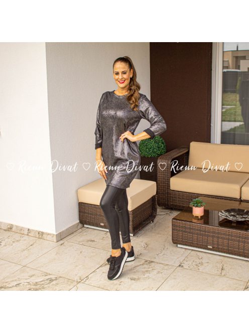 Light csillogó tunika zsebekkel - fekete