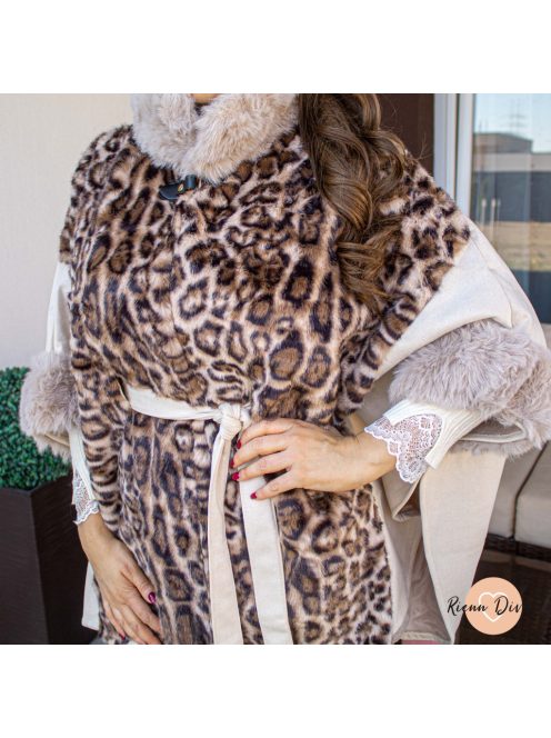 Leo poncsó műszőrmével 