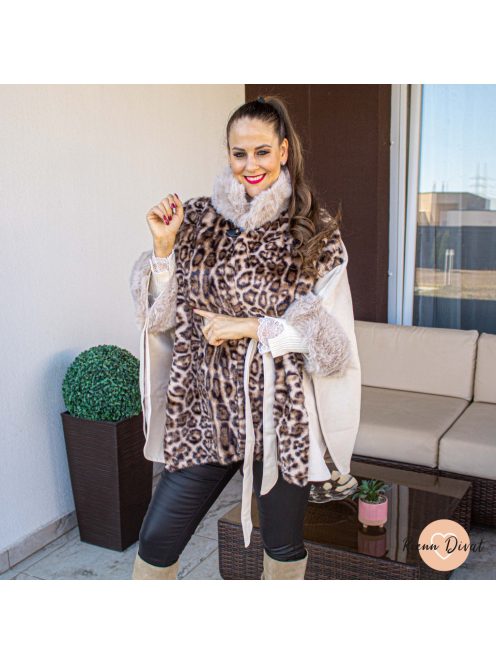 Leo poncsó műszőrmével 