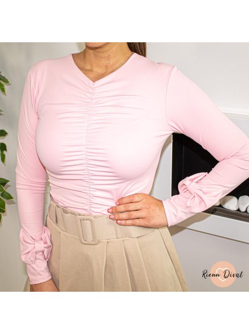 Basic ráncolt felső masnival - púder